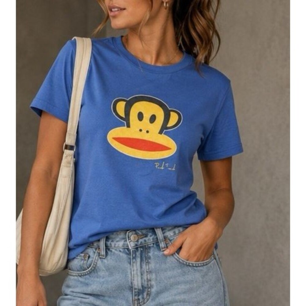 Vintage Paul Frank Women’s T Shirt Sz XS Made In USA 90s Monkey Blue Faded